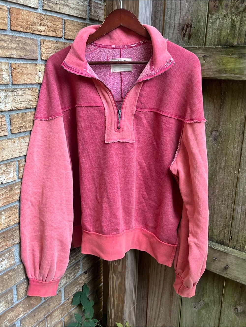 We The Free Kassey Colorblock Coral Pink Half-Zip Pullover